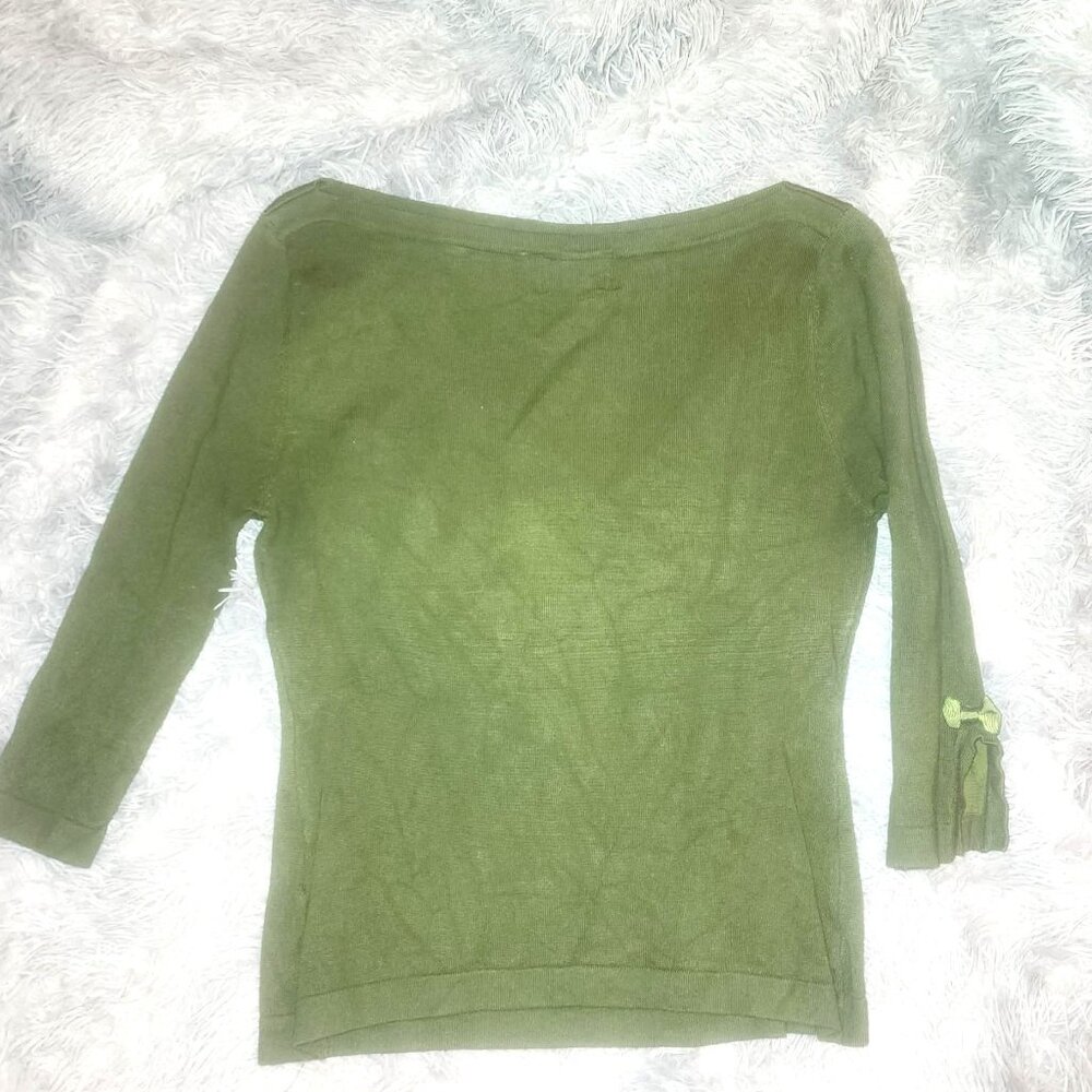 modcloth green sweater with bows dancing days by banned boat neck small